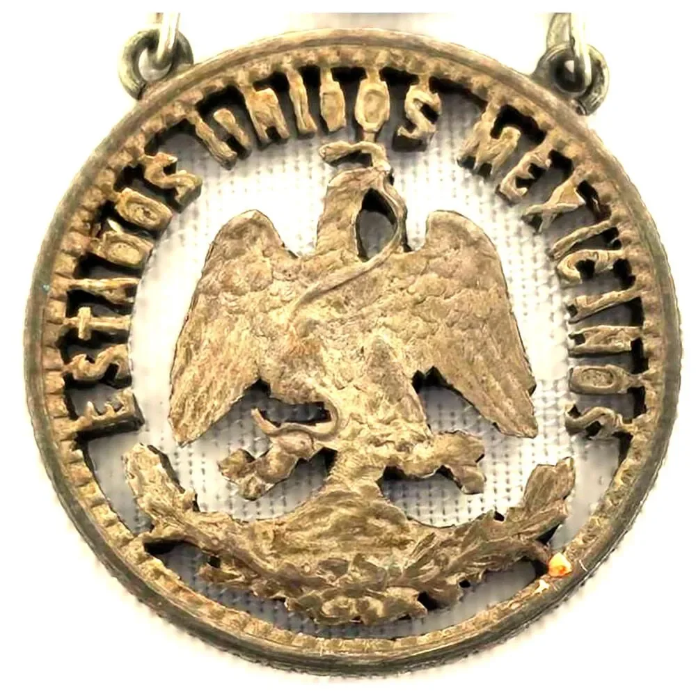 Antique Mexican Republic silver coins watch fob pendant handcrafted 19th century